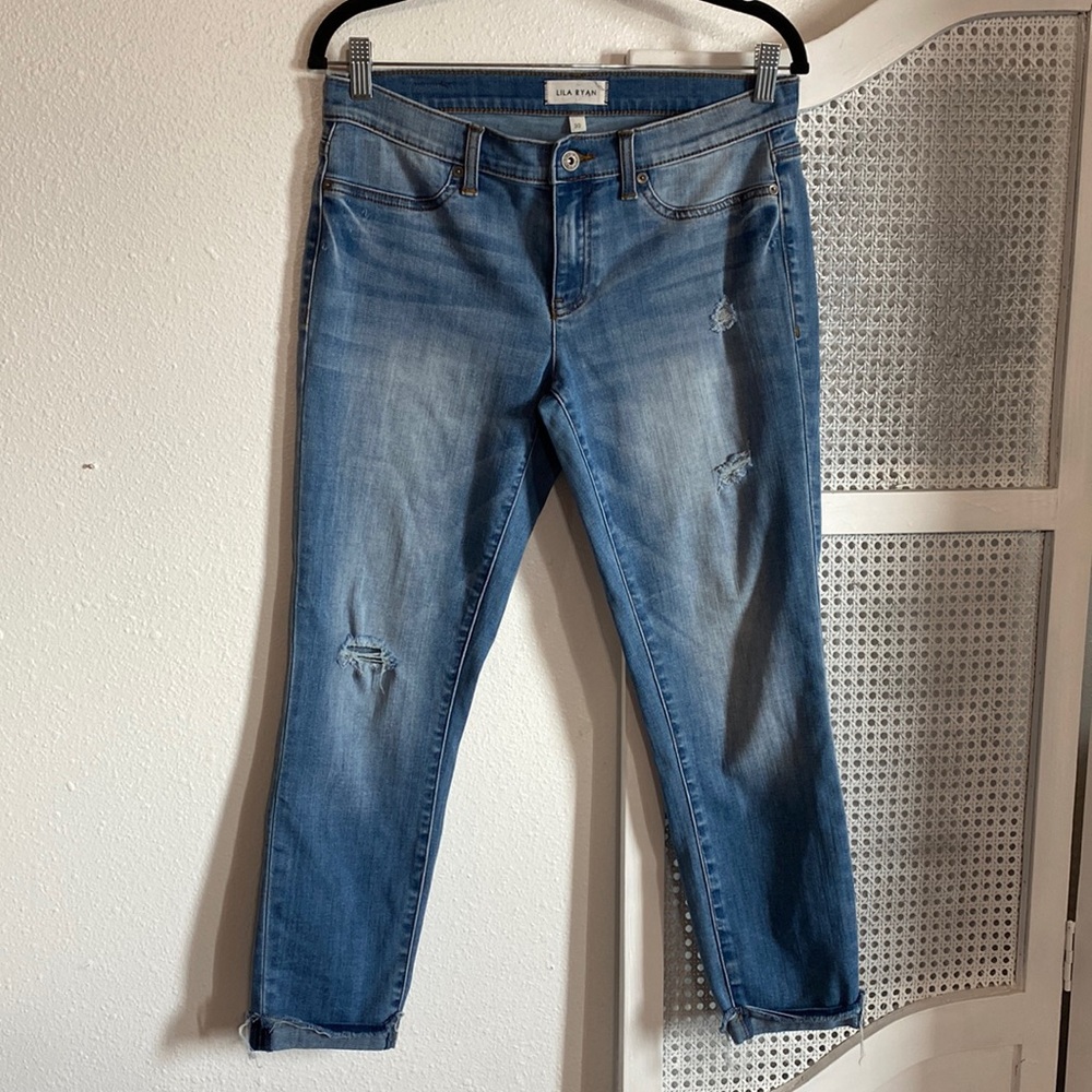 Lila Ryan light wash raw hem cropped skinny jean jeggings 30 waist